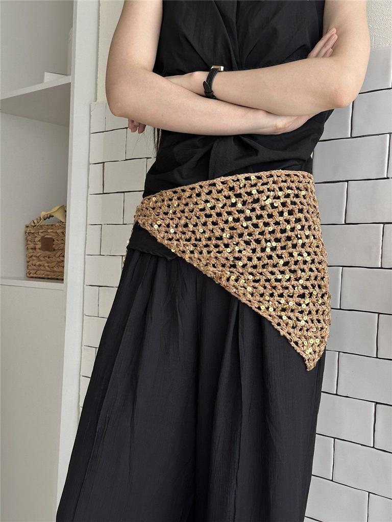 Vintage ethnic style sequins Spice girl triangle scarf headscarf waist scarf fart curtain women's summer seaside vacation shawl versatile
