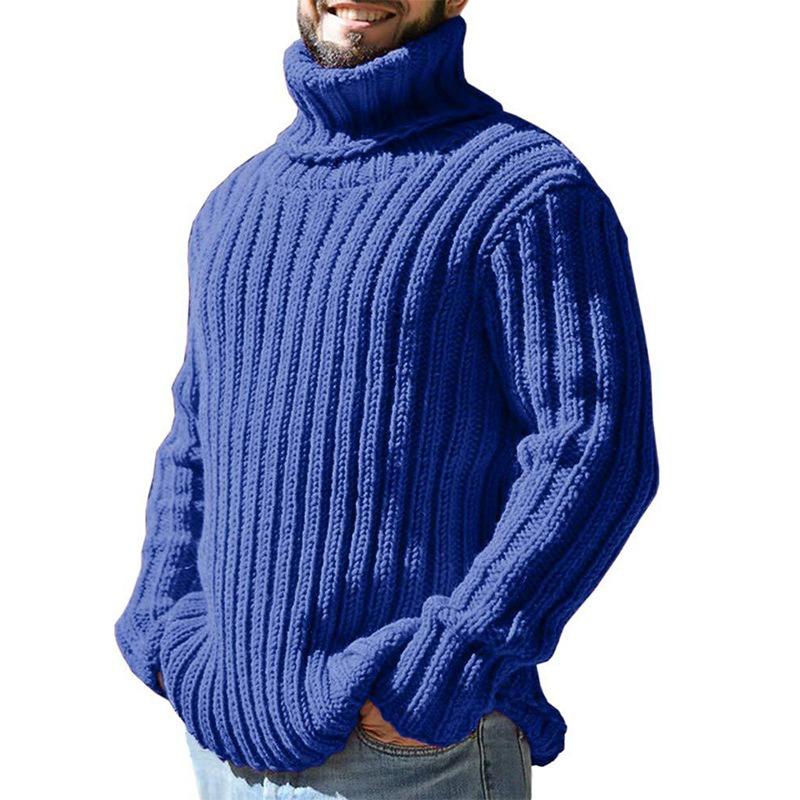 High-neck Sweater Men's Solid Color Slim-fit Knitted Top 2025 Autumn New Style