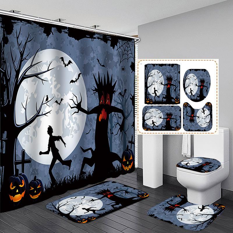 Halloween Elements 3D Digital Printing Bathroom Four-Piece Shower Curtain Partition Curtain Shower Curtain