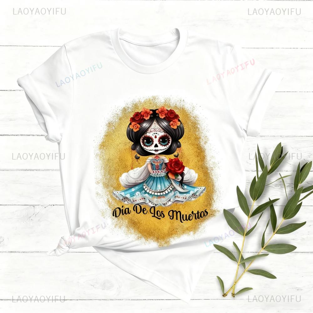 

Dia De Los Muertos TShirt Sugar Skull TShirt Day of The Dead Tee Mexican Women Shirt Halloween Gift Clothing Casual Fashion Top S