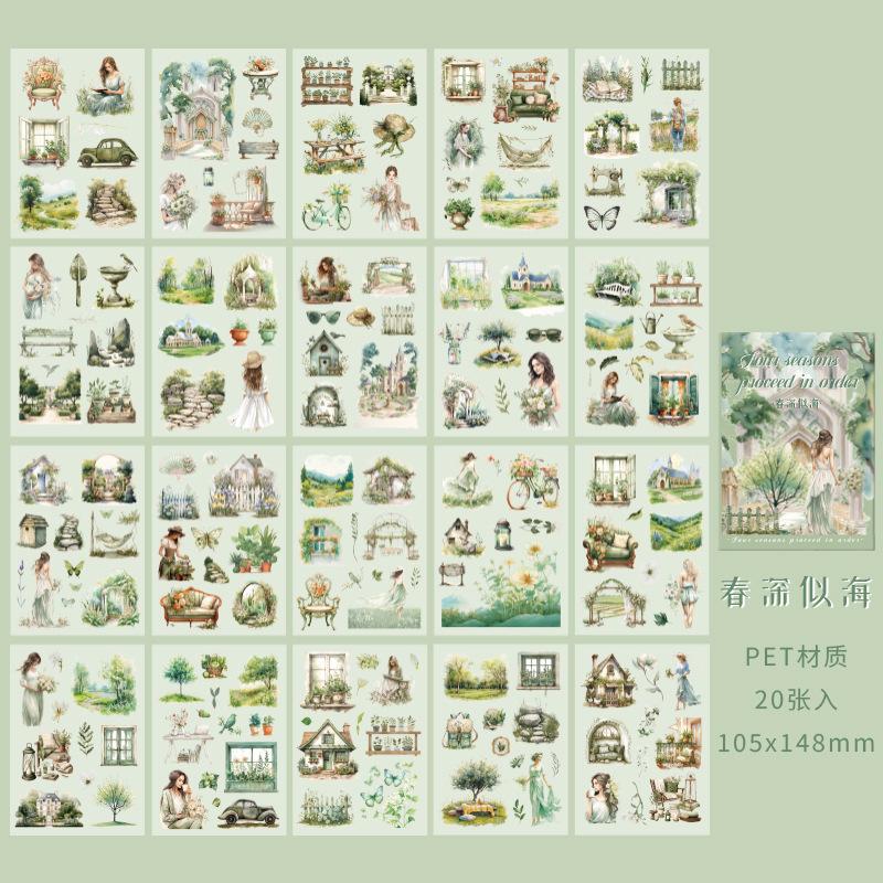 20 Sheets PET Die Cut Stickers Book Girl's Flower Decorative Handmade Scrapbooking Material Diary Album Craft Supplies