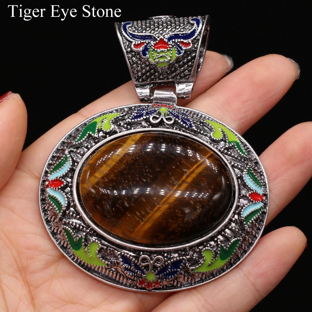 1Pc Bohemian Energy Natural Stone Oval Pendant, Reiki Healing Crystal Charms for DIY Women's Necklace Accessories, Halloween Jewelry Making Craft Gift