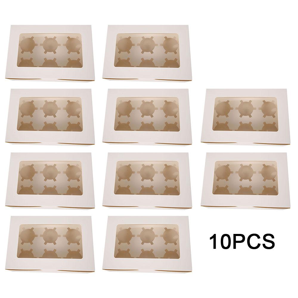 10pack Cupcake Boxes with Inserts Cake Boxe with Clear Window Cake Holder Bakery Carrier Boxes 2/4/6 Holes Muffin Boxe for Party