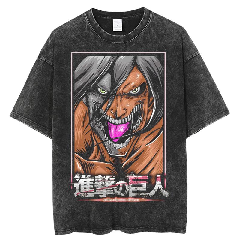 Attack on Titan Levi Ackerman Printed Tshirt Mens and Womens Washed Tshirt High Quality Vintage Cotton Tshirt Harajuku Tops