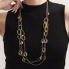 European & American Water Drop Glass Stone Long Sweater Necklace with Hollow Round Ring in Non-Fading Titanium Steel