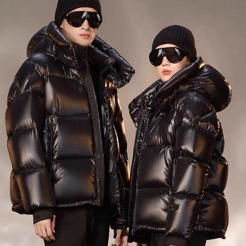 

Women s Shiny Black Goose Down Jacket - Short, Thickened, Wash-Free Winter Outerwear for Couples. S 80-105 lbs with Canvas Bag