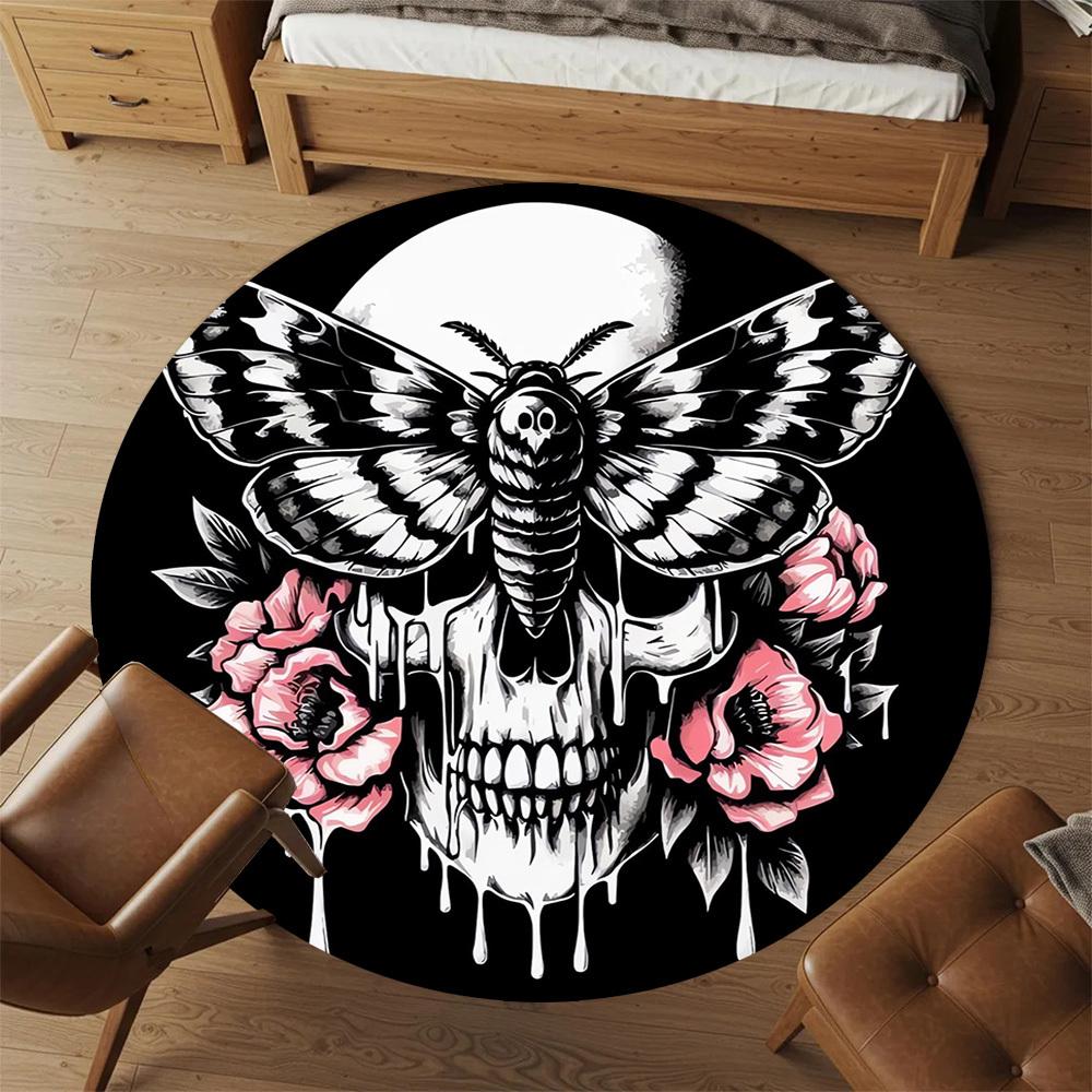 1pc Butterfly Skull Round Chair Mat Office Area Rug - Non-Slip, Floor Mat for Office, Bedroom, and Indoor Decor P127202
