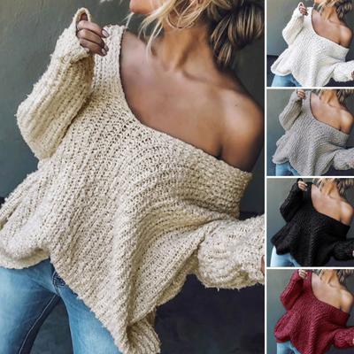 Top da Donna Scollo a V Manica Lunga Colore Unico Lavorati a Maglia Morbidi Elastici Vestibilità Larga Maglione Primavera Autunno Top Casual