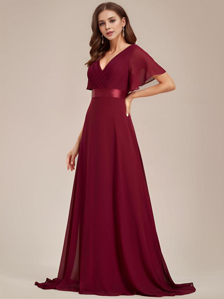 European American Women's Elegant Chiffon Slim Fit Evening Gown