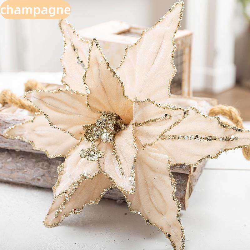 New 1-4PCS Christmas Flower Glitter Artificial Poinsettia Artificial Xmas Tree Decor for Home Party Decor New Year's Ornaments