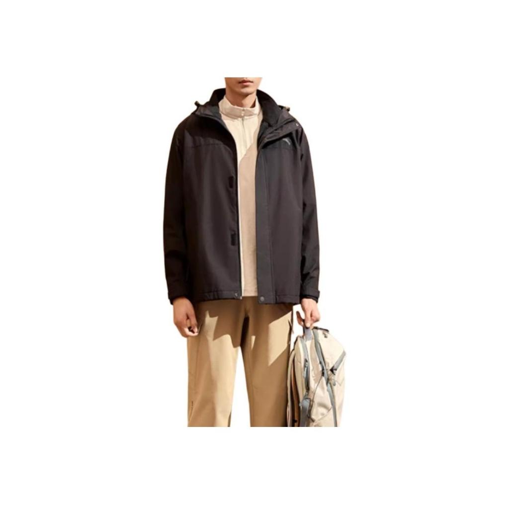 Anta Three-In-One Two-Piece Detachable Hooded Solid Color Zipper Warm Waterproof Jacket Men Outerwear Black 152447629-5