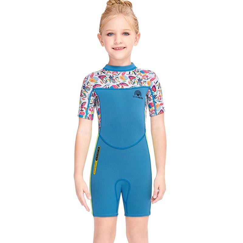 Children s Diving Suit 2.5MM Thick Warm Girls One-piece Swimsuit Sunscreen Surfing M синий