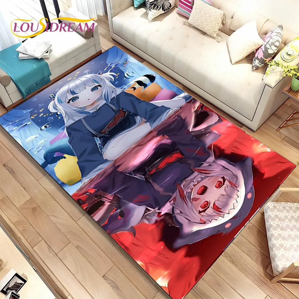 Gawr Gura Hololive Niedlicher Anime-Teppich, groß, Teppich für Wohnzimmer, Schlafzimmer, Sofa, Fußmatte, Dekoration, rutschfeste Bodenmatte für Kinder