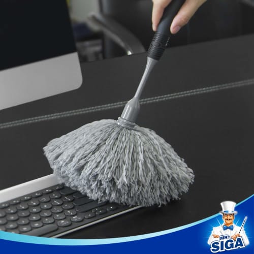 MR.SIGA Microfiber High-Density Mini Duster, Dust Mop with Comfortable Non-Slip Handle and Detachable Washable Duster Head, Gray & Black