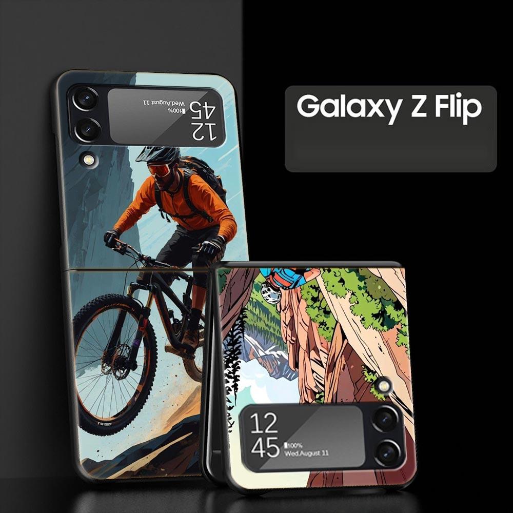 Hard PC Phone Case For Samsung Galaxy Z Flip 7 6 5 4 Black Cover For Galaxy Z Flip 3 Foldable Shockproof Autumu Bike Cycling Bag