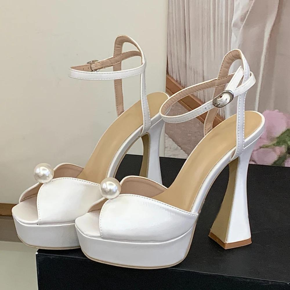 Pesstwei Fashion String Bead Peep Toe Platform Woman Sandals Ankle Buckle Strap Sexy High Heels Party Pumps Shoes Zapatos Mujer