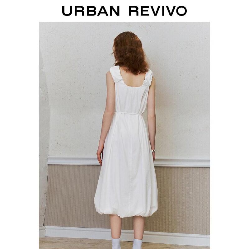 UR2026 Women's Summer Pleated Tie-Waist Cotton Midi Dress