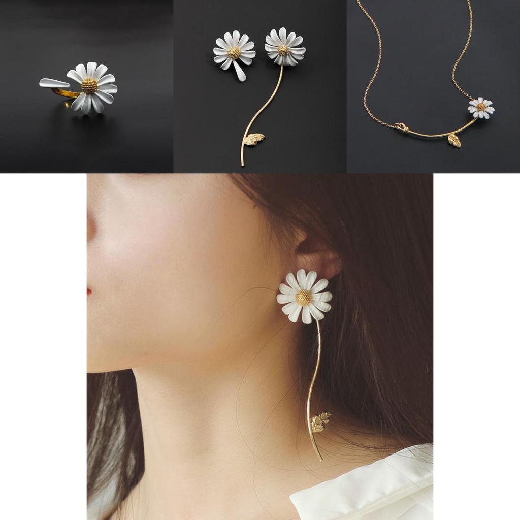 Nature Inspired Daisy Alloy Earrings With Unique Asymmetric Design For Women
