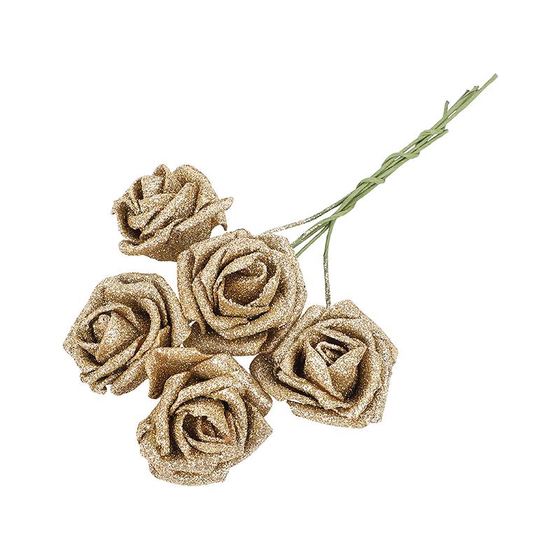 5/10pcs 6cm Glitter Foam Rose Artificial Flower Branch Bridal Bouquet Fake Flower DIY Wreath Craft Wedding Party Home Decor