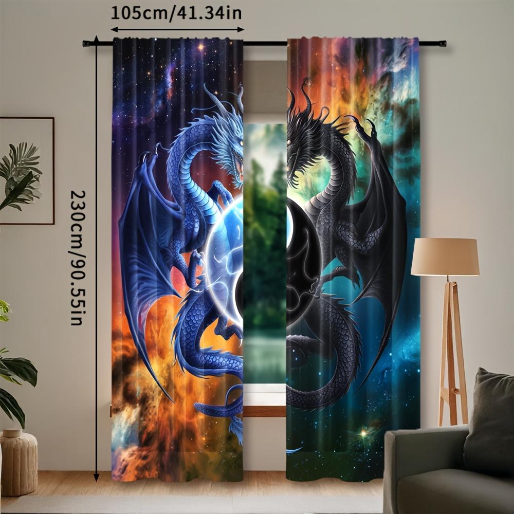 Set Of 2 Dragon Curtains Fantasy Galaxy Cloud Black White Yin Yang Bedroom Room Living Made Polyester Great Window Treatment