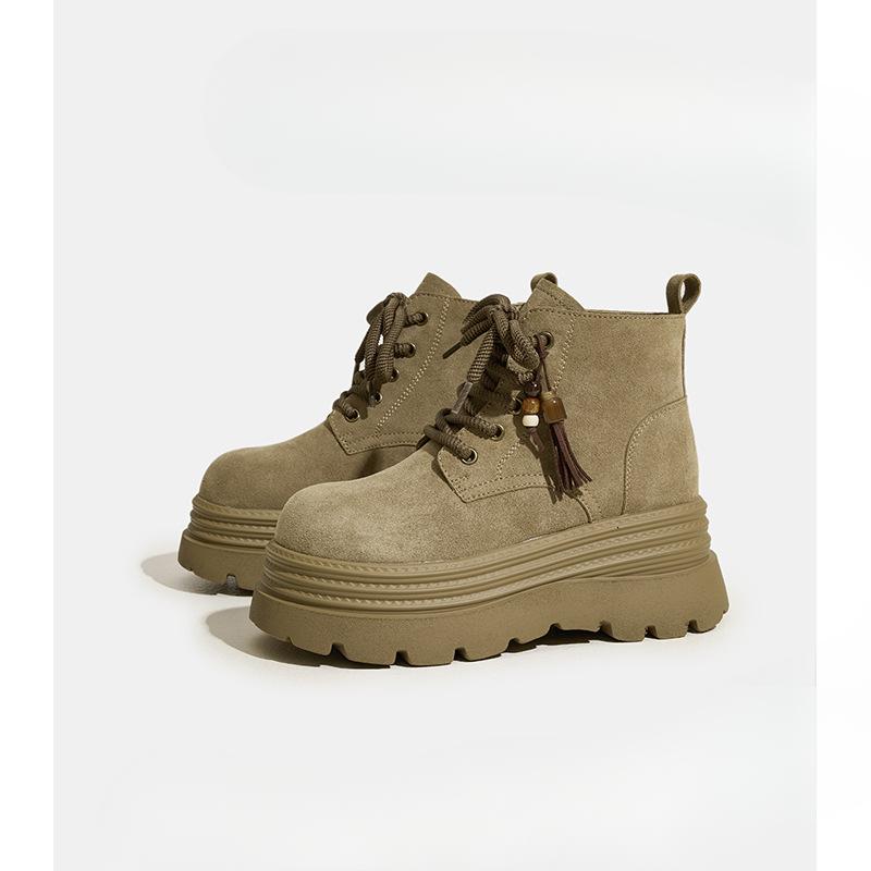 

New Thick-soled Women s Shoes Large-head Lace-up Retro Ankle Boots Outdoor Casual Boots 34 хакі