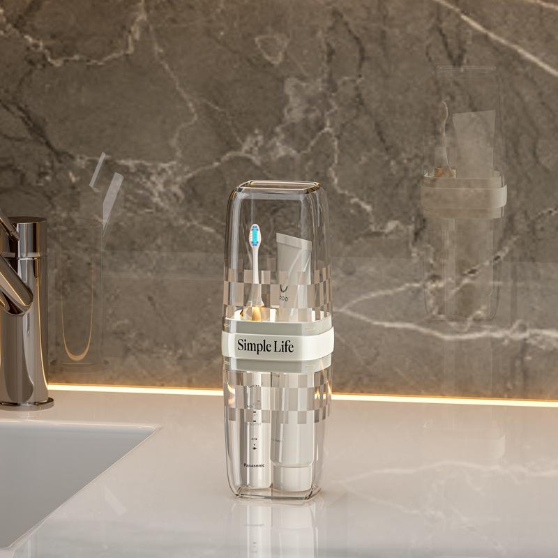 

Transparent Toiletry Cup Travel Portable Two-in-one Mouthwash Cup Couple Pair Cups Toothbrush Storage Box Transparent white