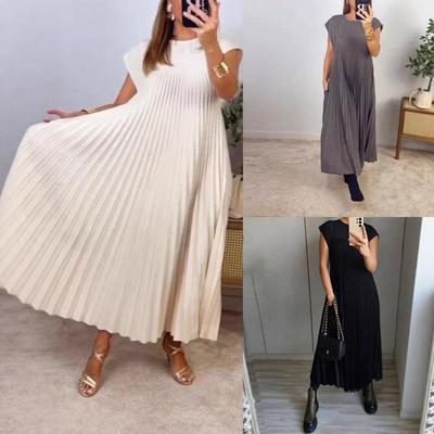 Vestido largo sin mangas plisado elegante para mujer, europeo y americano, primavera 2025