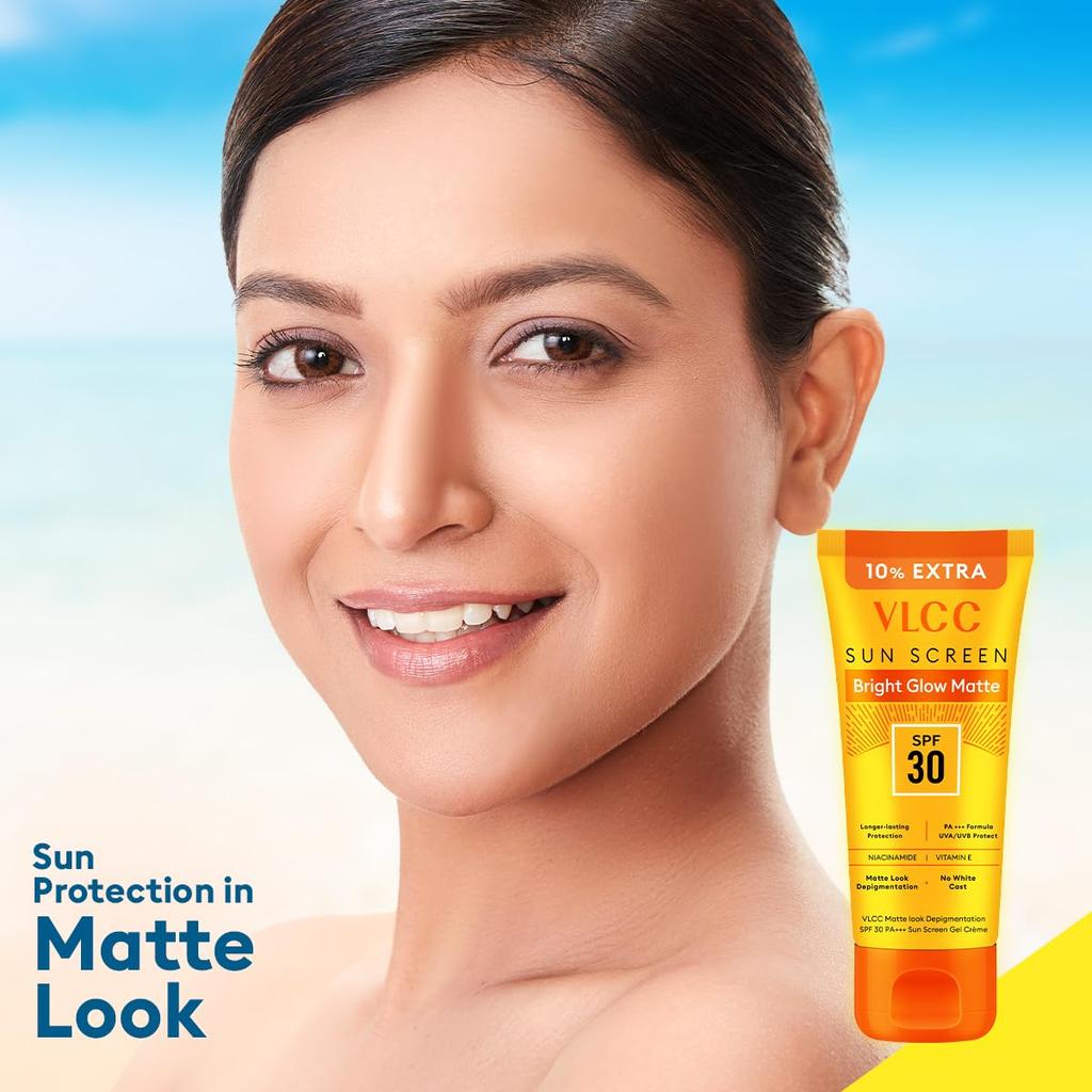 VLCC Bright Glow Matte SPF 30 PA++ Sunscreen Gel Crème 100g + 10g Extra Non-Greasy Tinted Matte