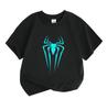 Kids Boys Girls Crew Neck Short Sleeve T-Shirt, 100% Cotton Casual Tees with Glowing Cyan Spider Pattern, Breathable Soft Summer Tops for Daily Outdoo