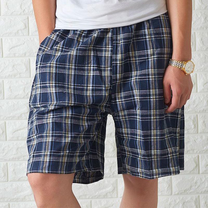 Cotton Blend Mens Underwear Boxers Shorts Male Casual Sleepwear Underpants Plaid Loose Comfortable Homewear Sleeping Short Pants
