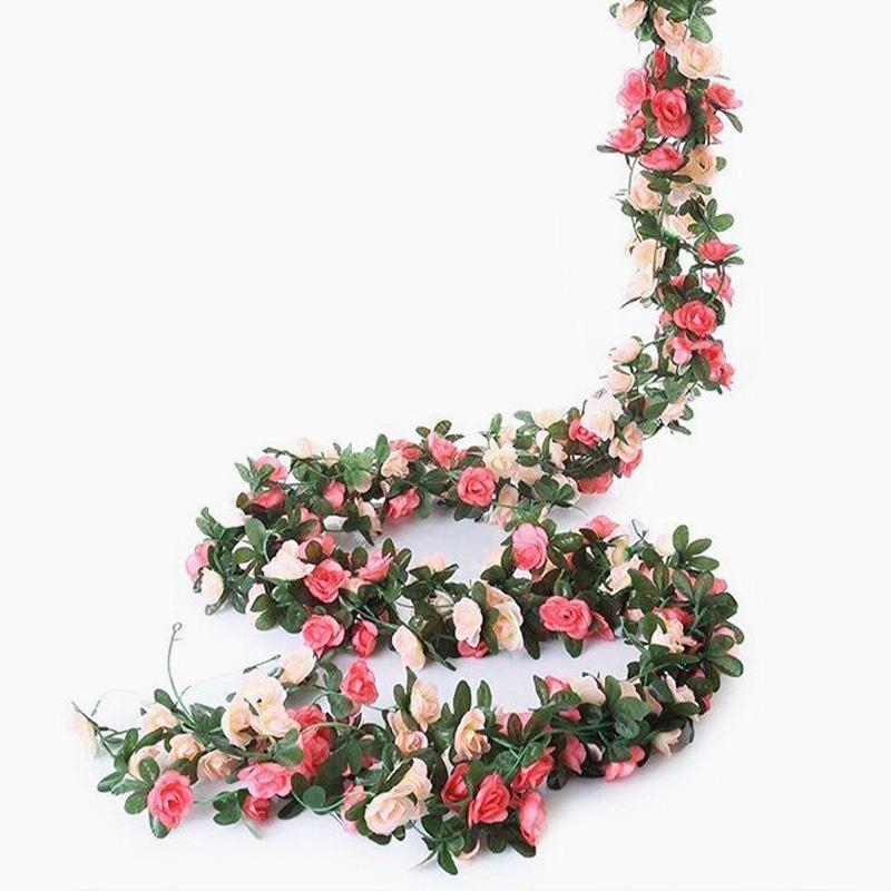 8.2ft Red Rose Artificial Silk Flower Garland Wedding Decor Fake Flowers for Home Room Decoration Autumn Fake Vine Plant Rattan