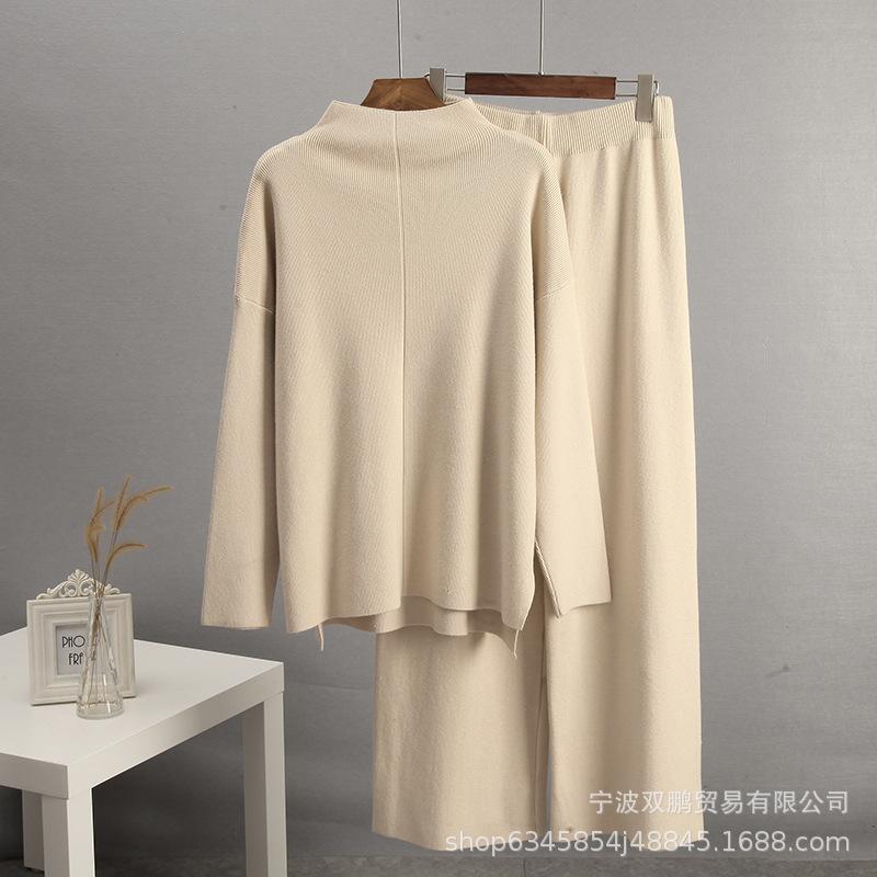 2026 Hot Sale Solid Color Two Piece Set Women Irregular Split Top Wide Leg Pants Casual Loose