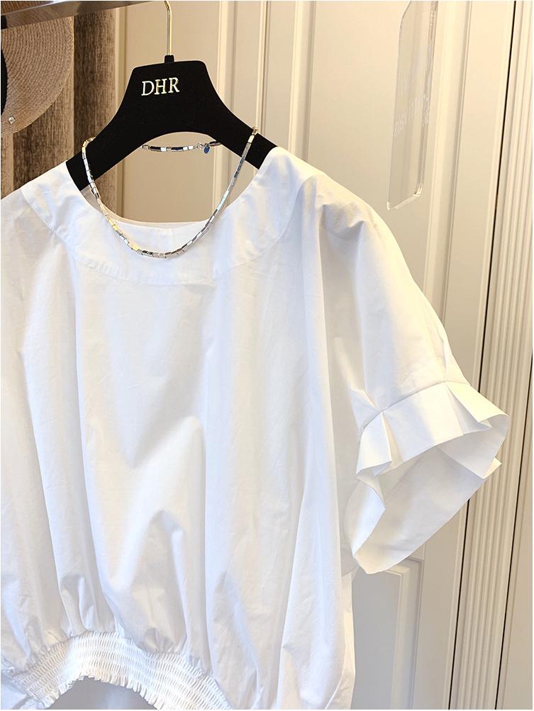 Summer High-End Designer Niche Hem Elastic Short Sleeve Women's Bow Top