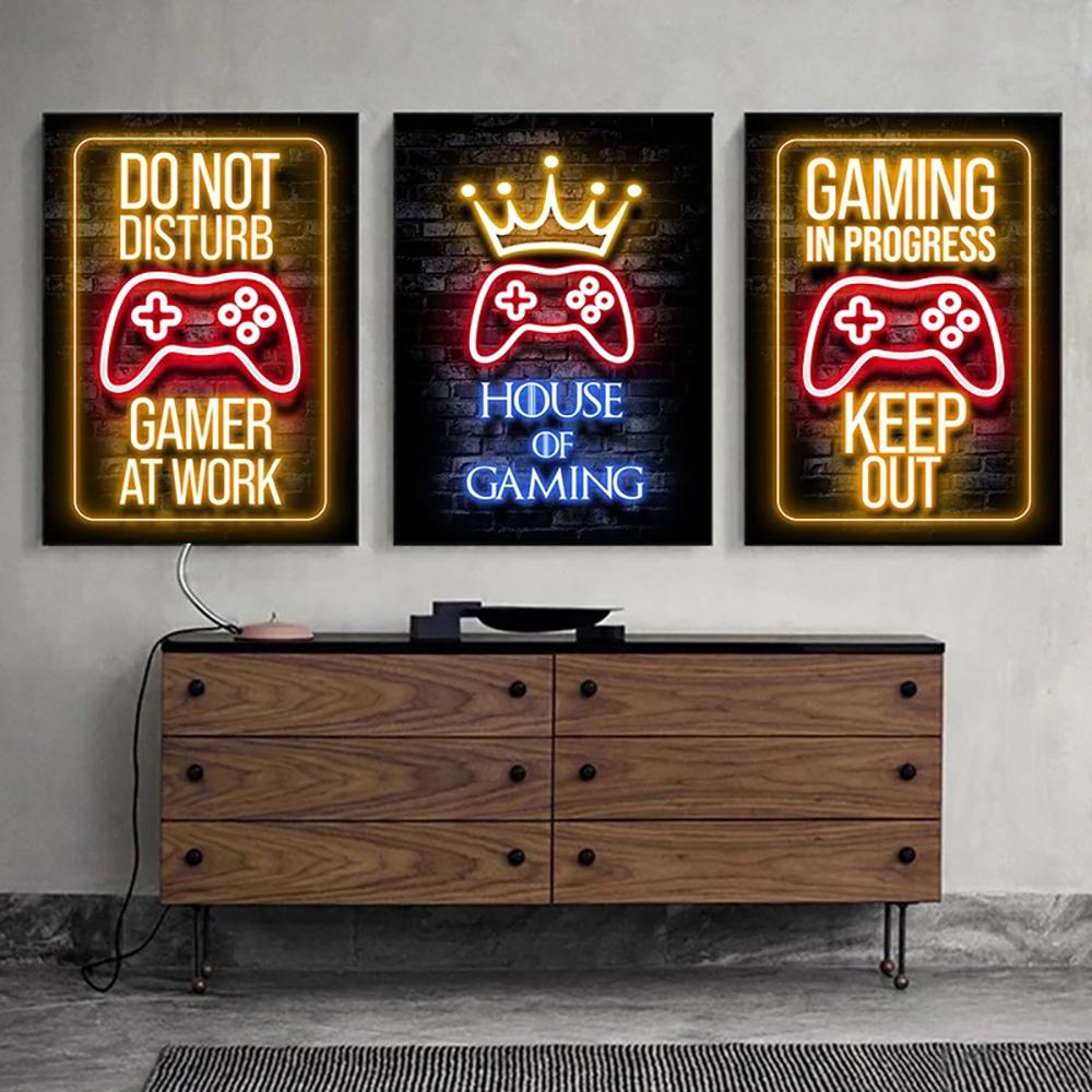 Gamepad Neon Canvas Painting Glowing Text Picture Decoration Poster Gift Living Room Wall Art Prints Modern Home Decor Aesthetic No Frame
