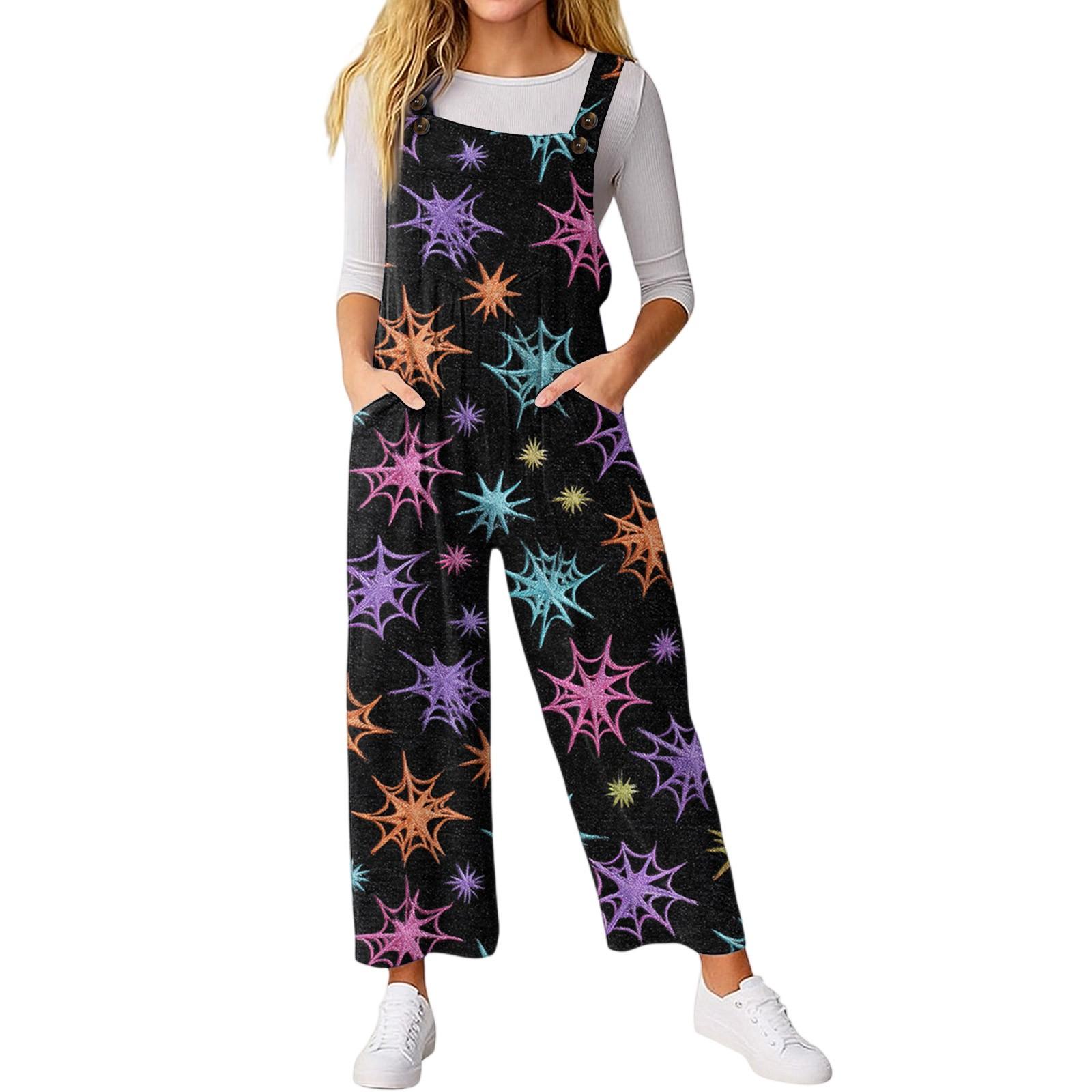 

Women’s Loose Casual Sleeveless Jumpsuit Halloween Printed Jumpsuit Printed Jumpsuit L чорний