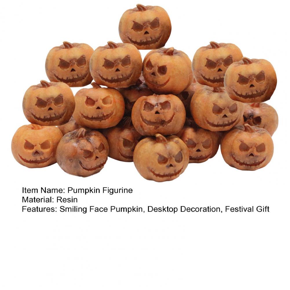 20Pcs 1.7*1.6cm Halloween Mini Pumpkin Figurine Miniature Smiling Face Statue Resin Pumpkin Sculpture Home Office Desktop Decor