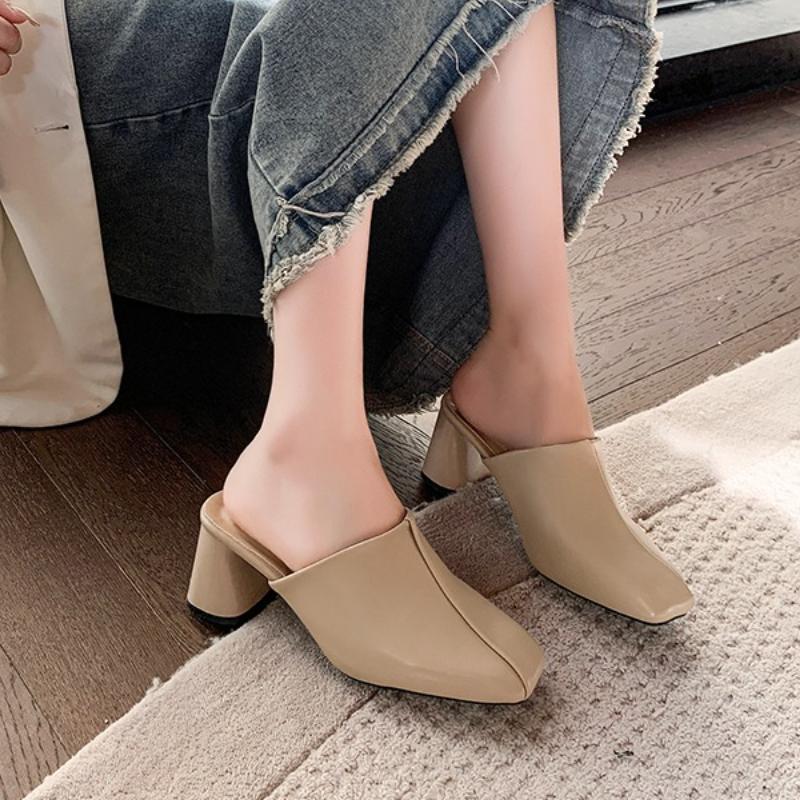 Fashion Comfortable Women's Thick Heel Slippers Sexy Cover Toe Slip-on Women's High Heels Large Size 35-43 Outdoor Leisure Spring/autumn