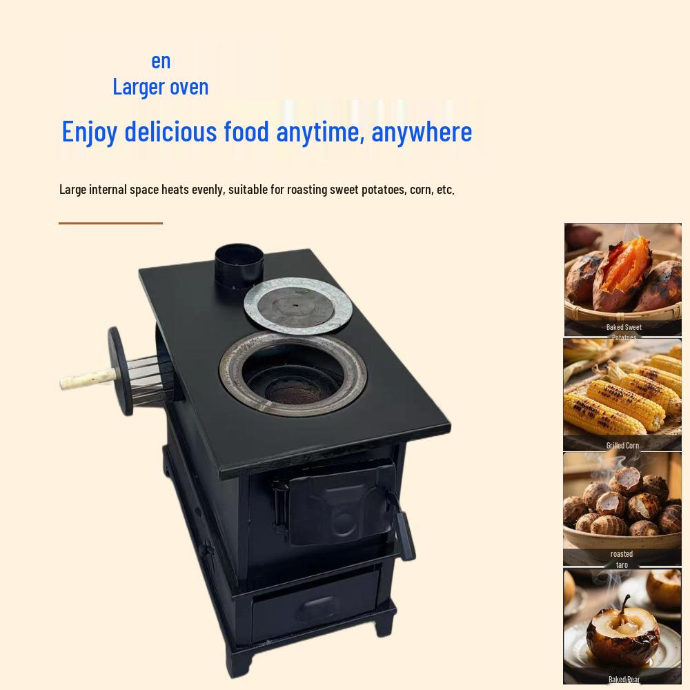 Dual-Use Gas and Coal Energy-Saving Indoor Stove with Oven - Smokeless, Multi-functional for Rural Heating.