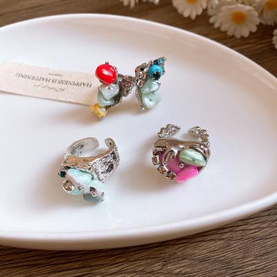 Unregelmäßiger Diamant Muschel Blume Öffnungsring Süß Vielseitig Mode Zeigefingerring Nische Temperament Personalisierter Schmuck