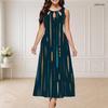 Women Plus Size Round Neck Triple Keyhole Sleeveless Abstract Printed Maxi Dress