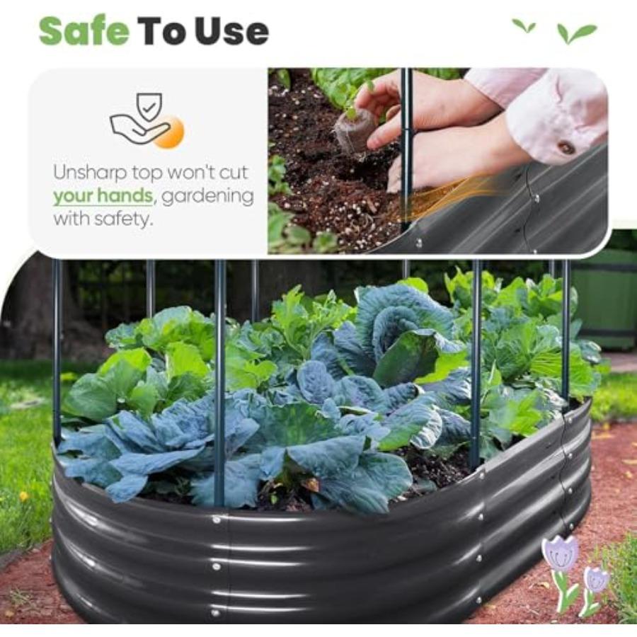 Raised Garden Bed with Cover Galvanized Oval Planter Garden Box Outdoor for Gardening Vegetables Flowers White 4x3x1 ft