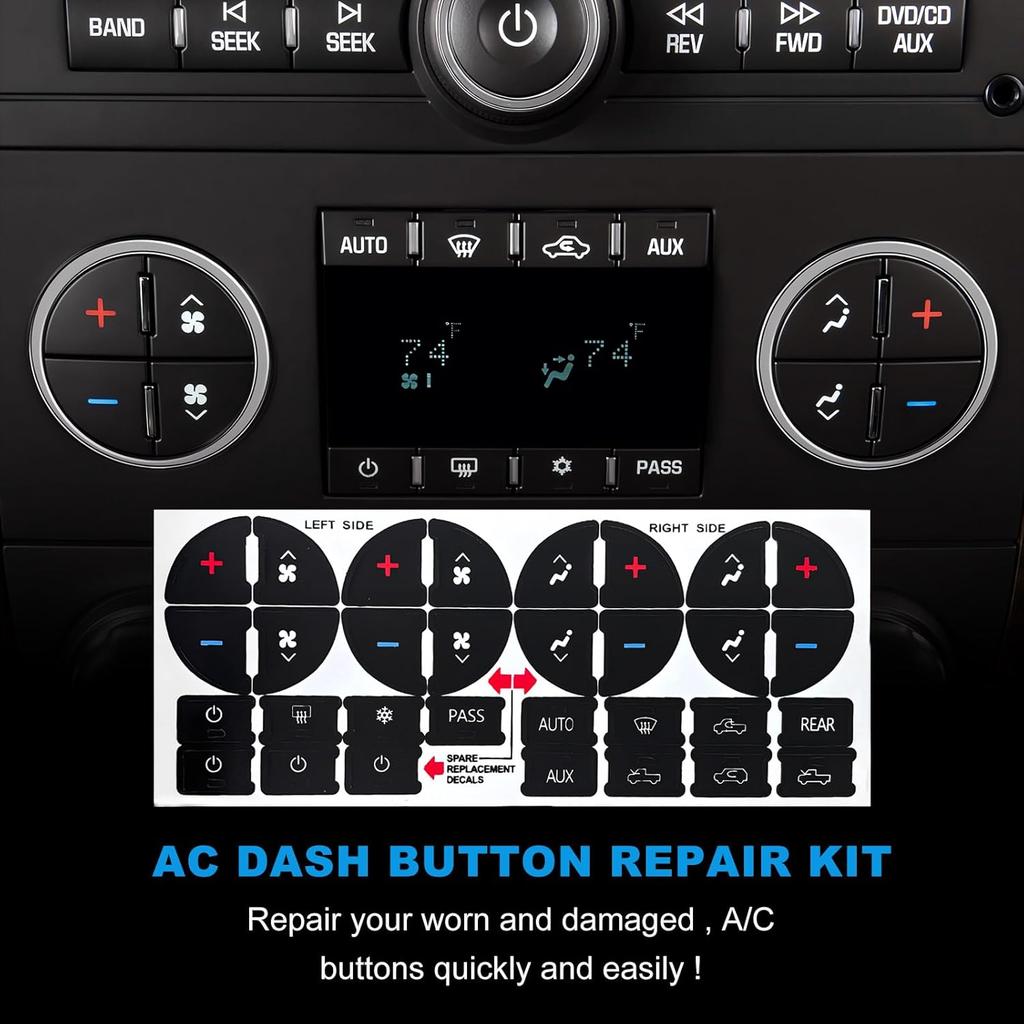 4 PCS AC Dash Button Repair Kit, Decal Replacement for Fixing Ruined Faded A/C Controls, AC & Radio Dash Buttons Decal Replacement Stickers,