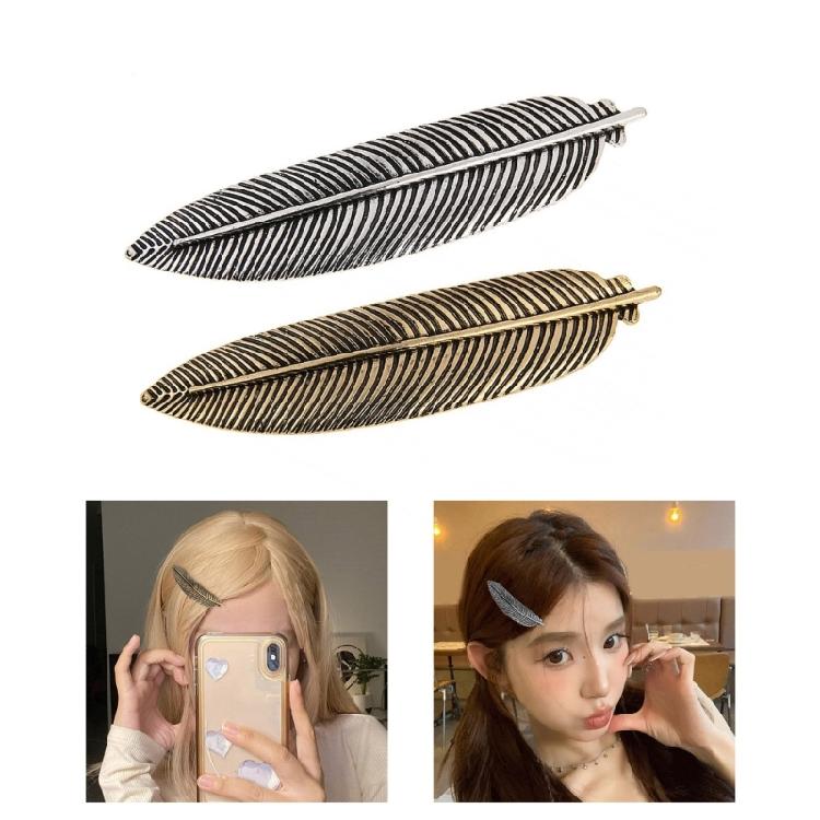 Engraved Leaf Shape Hairclip for Formal Occasion French Metallic Vintage Side Pin Spring Hair Clip Hair Styling Tool