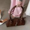 Retro Lock Shoulder Bag, Large Capacity Bost Underarm Bag Women's Fashi Versatile Handbag Solid Color Simple Commuter Bag