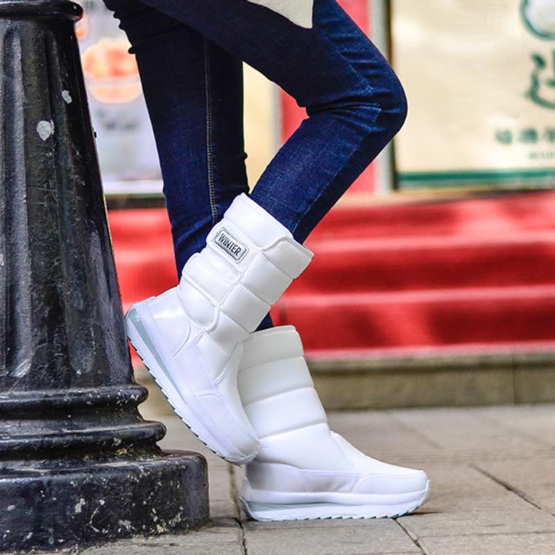 Fashion Snow Boots Woman Winter Shoes Comfortable Fleece Warm Mid Boots Female Waterproof Non-slip Winter Platform Botas Ladies Footwear