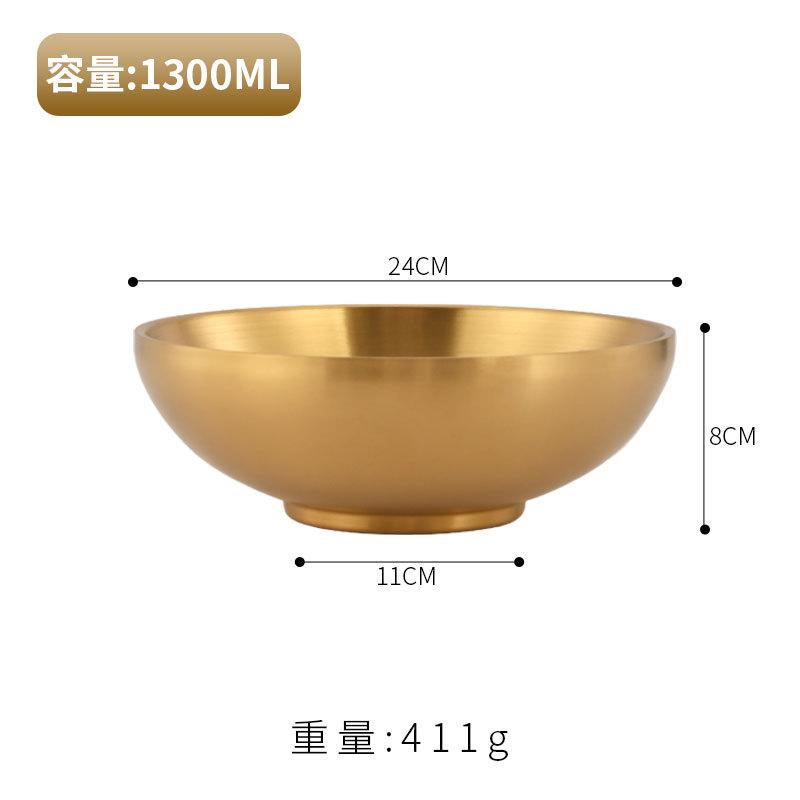 Korean 304 stainless steel noodle bowl commercial gold ramen bowl snail noodle bowl mixed with rice bowl big soup bowl
