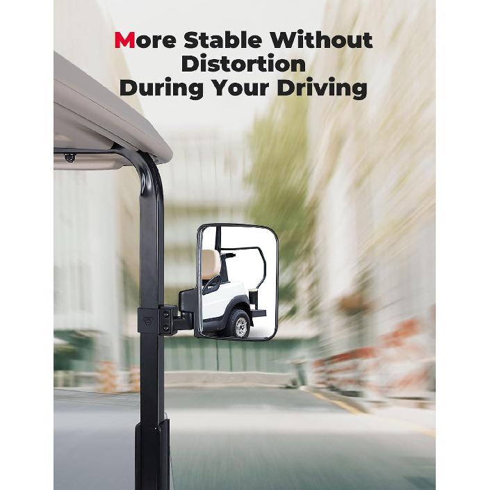KEMIMOTO No Drilling Golf Cart Side Mirrors, Universal Rear View Mirror for 0.75"-1.25" Square Rail, Folding Design Compatible with EZGO, Club Car,