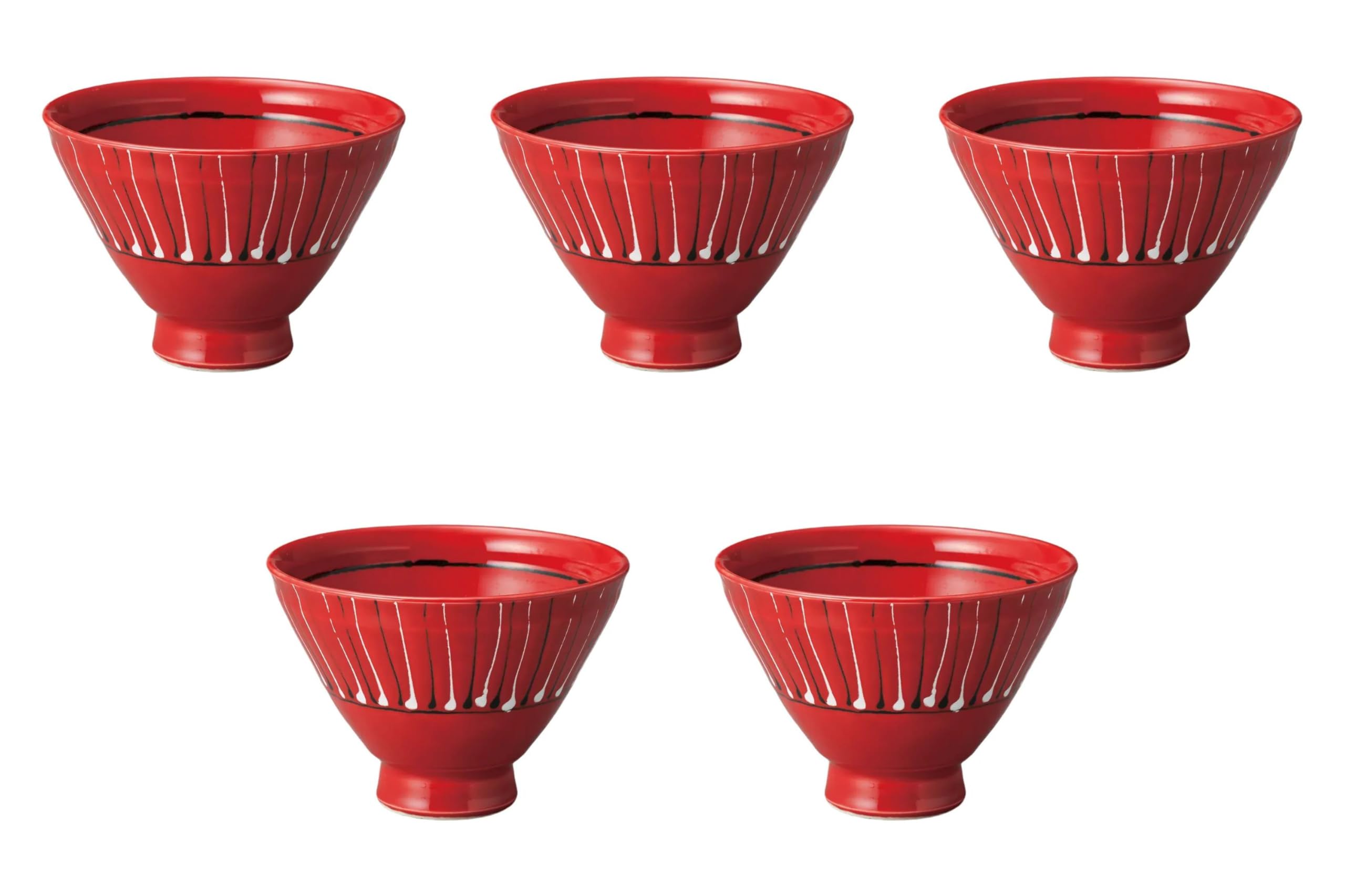

Set of 5 Vermilion Tokusa Large x Setomonohonpo High-Based Bowls, [15.2 10.5 cm] Multi-Purpose Bowls,
