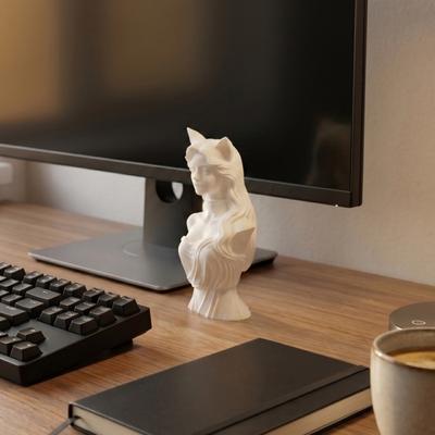 Cat Ear Women Figurine 3D Printed Female Bust Sculpture for Living Room Office Desk Bookshelf Home Decor