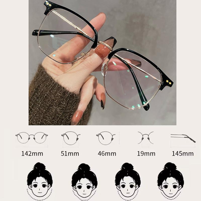 Fashionable Ultra-light Retro Temperament Half-frame Glasses For Women With High-end Anti-blue Light Flat-glass Myopia Glass